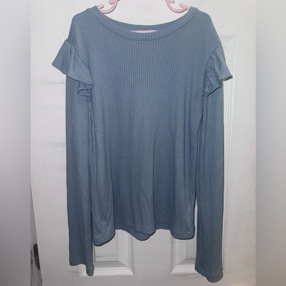 GAP Kids Girls Softspun Ribbed Ruffle Long Sleeve Top Size 10 Blue